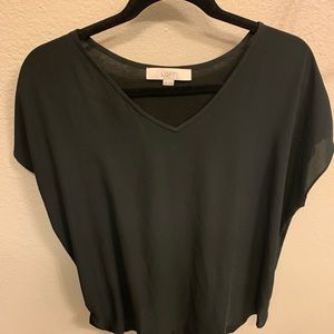 Black loft mixed-media shirt V-neck shirt size M